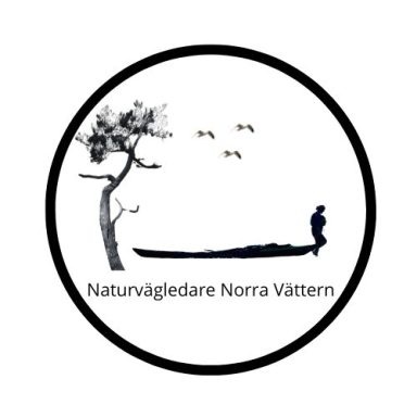 Naturvägledare norra Vättern Logotyp för Naturvägledare Norra Vättern med träd, fåglar och en person i båt.